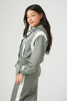 Women's Side-Striped Cropped Bomber Jacket in Tea/White Medium