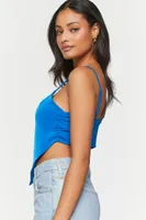 Women's Satin Cropped Handkerchief Cami in Sapphire Small