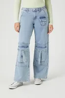 Women's Utility Wide-Leg Cargo Jeans in Light Denim Medium