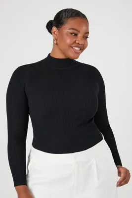 Women's Mock Neck Sweater in Black, 2X