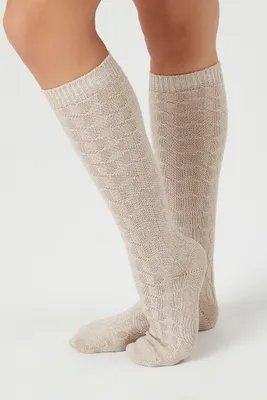Cable Knit Knee-High Socks in Khaki