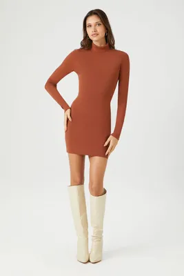 Women's Turtleneck Mini Sweater Dress in Chestnut, XXL