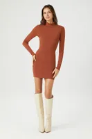 Women's Turtleneck Mini Sweater Dress in Chestnut, XL