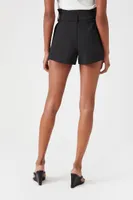 Women's Tie-Waist Paperbag Shorts in Black Medium