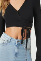 Women's Surplice Wraparound Crop Top in Black Small