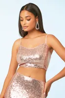 Women's Sequin Crop Top & Mermaid Maxi Skirt Set Rose Gold