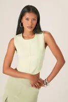 Women's Sweater-Knit Compact Rib Crop Top in Sage, XS