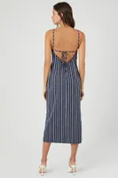 Women's Striped Poplin Midi Dress in Navy, XS