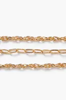 Women's Rolo & Anchor Chain Bracelet Set in Gold