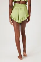 Women's Satin Ruffle-Trim Pajama Shorts in Sage Small