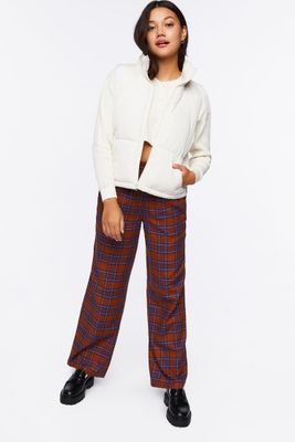 Women's Plaid Smocked Wide-Leg Pants in Brown Small