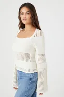 Women's Open-Knit Bell-Sleeve Sweater Small