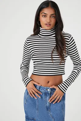 Women's Striped Turtleneck Sweater in Black/White Small