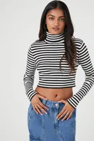 Women's Striped Turtleneck Sweater Black/White