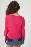 Women's Ribbed V-Neck Sweater in Hibiscus Small