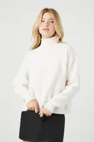 Women's Ribbed Knit Turtleneck Sweater in White, XL