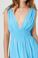 Women's Plunging Caged-Back Mini Dress in Blue Large