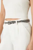 Braided Faux Leather Chain Belt in Black/Silver