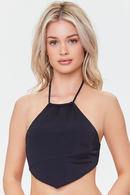 Women's Ribbed Halter Bikini Top in Black