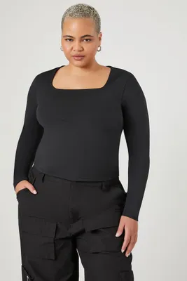 Women's Fitted Long-Sleeve Top in Black, 2X