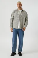 Men Corduroy Drop-Sleeve Shirt in Cream Small