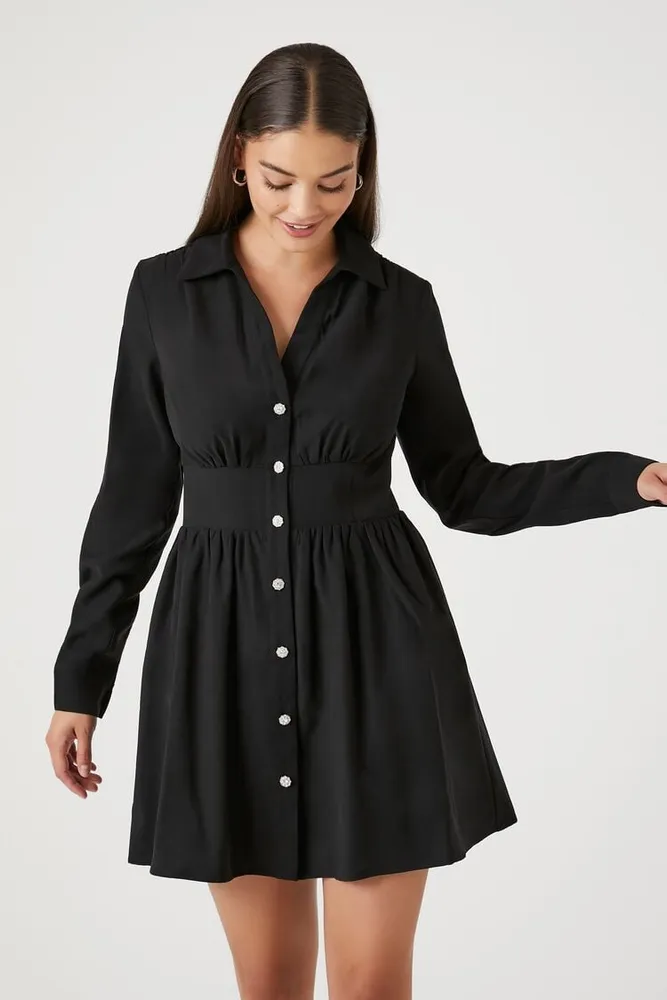 Women's A-Line Mini Shirt Dress in Black Small