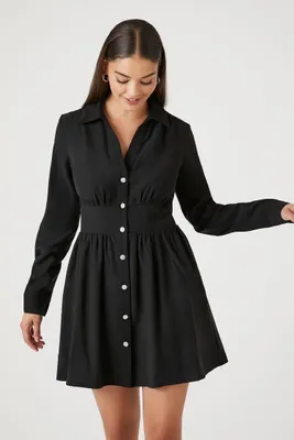 Women's A-Line Mini Shirt Dress in Black, XS