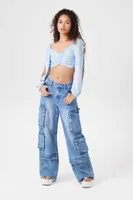 Women's Marble Print Crop Top in Blue Large