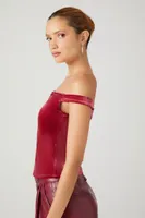 Women's Velvet Off-the-Shoulder Top in Red, XS