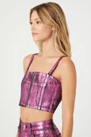 Women's Acid Wash Denim Crop Top in Pink Small