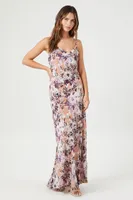 Women's Satin Floral Cami Maxi Dress