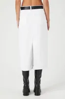 Women's Belted Twill Midi Skirt in White Large