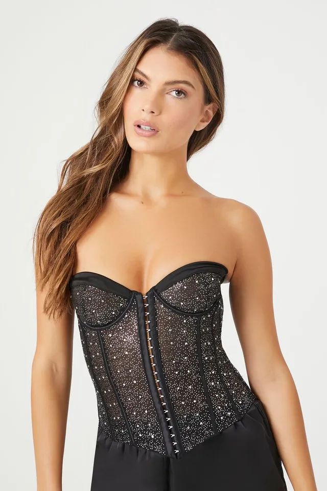 Forever 21 Women's Rhinestone Corset Lingerie Tube Top in Black Medium