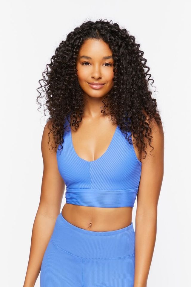 Forever 21 Women's Ribbed Cutout Sports Bra in Royal Small