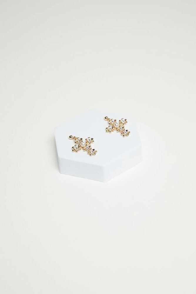 Women's Floral Cross Drop Earrings in Gold