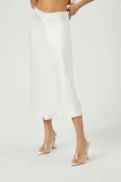 Women's Picot-Trim Satin Midi Skirt in Ivory Medium