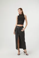 Women's Mock Neck Lace Crop Top in Black, XS