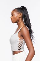 Women's Lattice Cutout Cropped Tank Top in Neutral Grey, XL