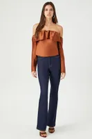 Women's Satin Off-the-Shoulder Flounce Top Chestnut