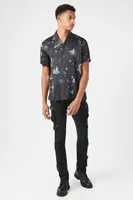 Men Satin Constellation Graphic Shirt in Black Large