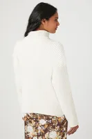 Women's Ribbed Knit Turtleneck Sweater in Cream Medium