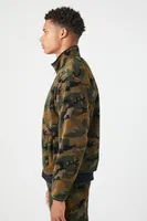 Men Faux Shearling Camo Jacket in Olive Medium