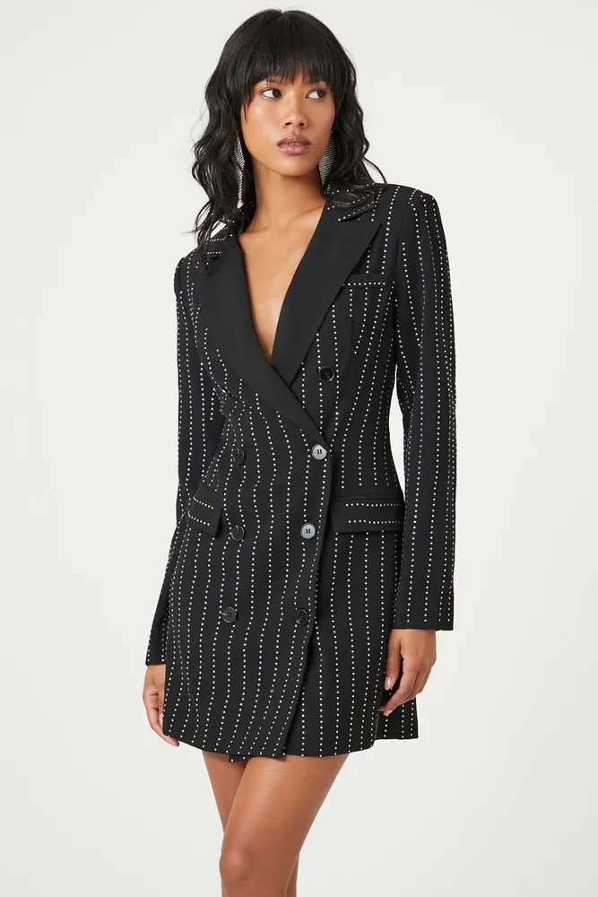 Women's Rhinestone Double-Breasted Blazer Dress in Black Medium