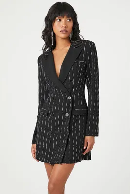 Women's Rhinestone Double-Breasted Blazer Dress Black