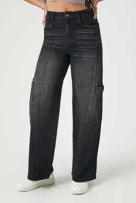 Women's Stone Wash Wide-Leg Jeans in Black, 27