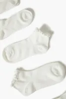 Lettuce-Edge Ankle Socks Set - 5 pack in White/White