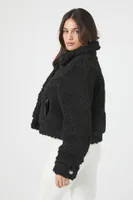 Women's Faux Shearling Bomber Jacket in Black Large