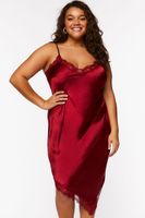 Women's Lace-Trim Slip Midi Dress in Dark Red, 0X