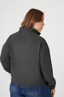 Women's Half-Zip Cropped Rib-Knit Pullover in Charcoal