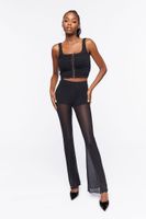 Women's Sheer Mesh High-Rise Flare Pants in Black Medium